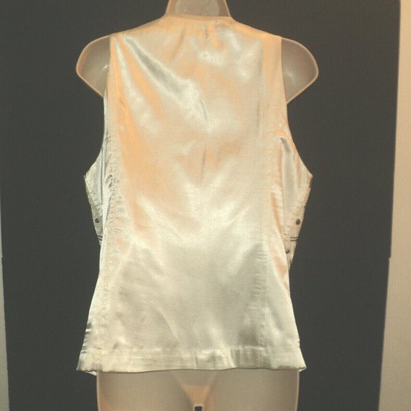 Chico's Vest Size 1, S-M Off White Satin Shimmer w/ Antique Gold Beads, Sequins - Picture 4 of 7